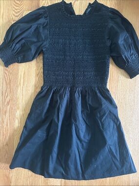 Hill House Black Smocked Bodice Puff-Sleeve Dress